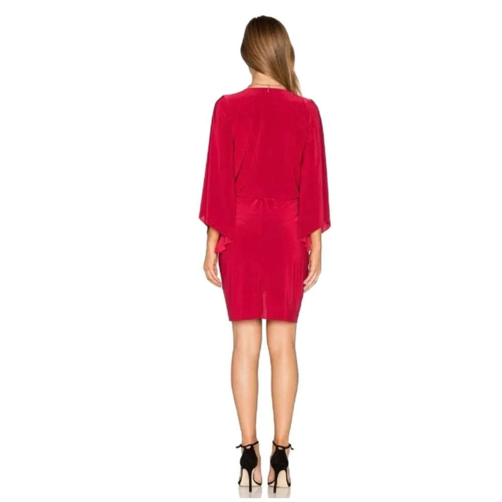 MISA Los Angeles Red Teget Dress Knot Front Bell Sleeves V Neck Draped Ruched‎ S - Picture 5 of 12
